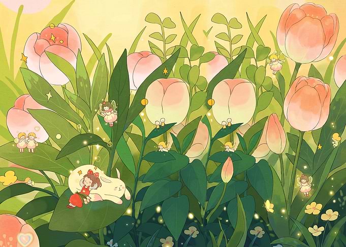 Whimsical Fairy Garden with Sleeping Girl
