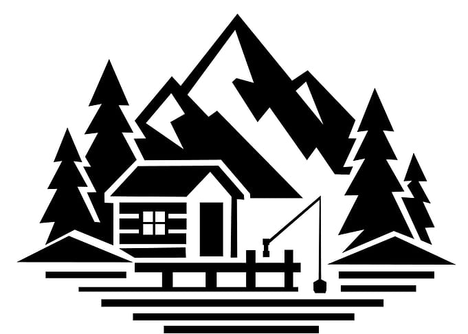 Minimalist Mountain Cabin Fishing Scene