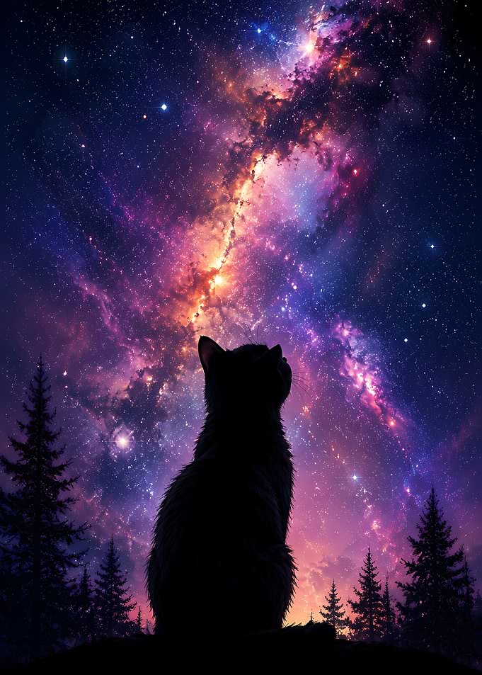 Cat gazing at the galaxy