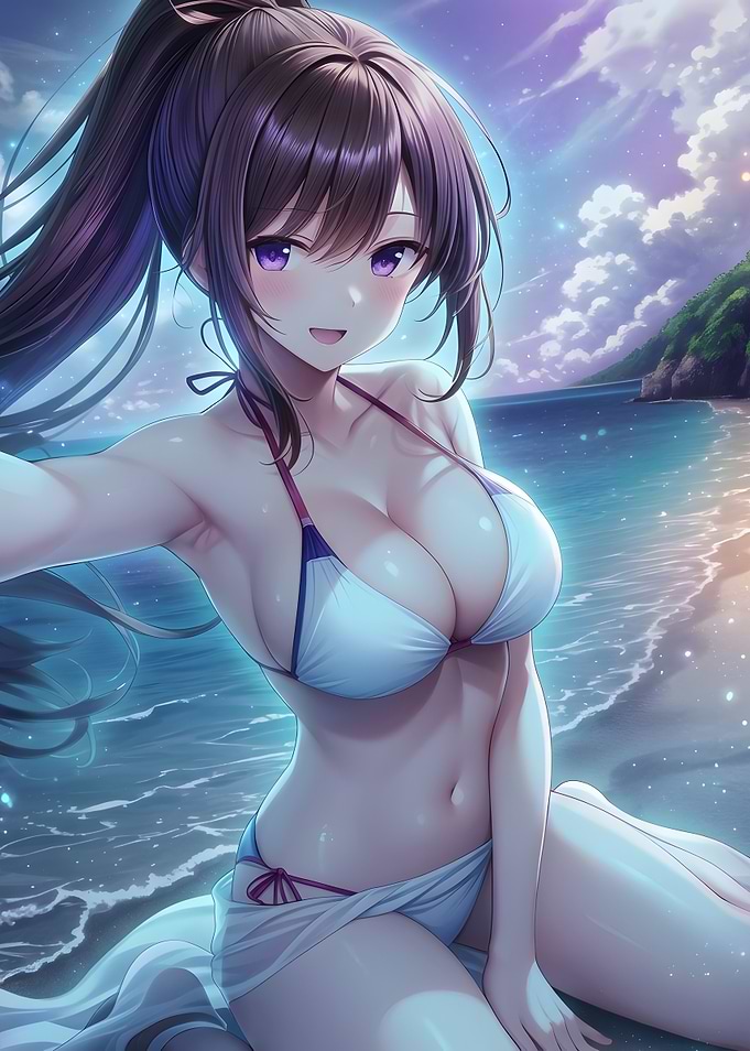 Anime Girl Taking Beach Selfie