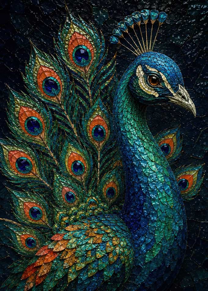 Intricate Mosaic Peacock Art
