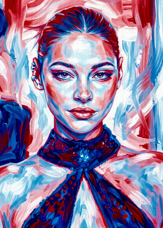 Red and Blue Abstract Portrait