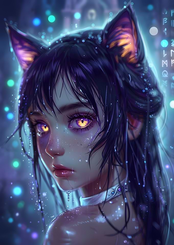 Mystical Cat-Eared Girl Portrait