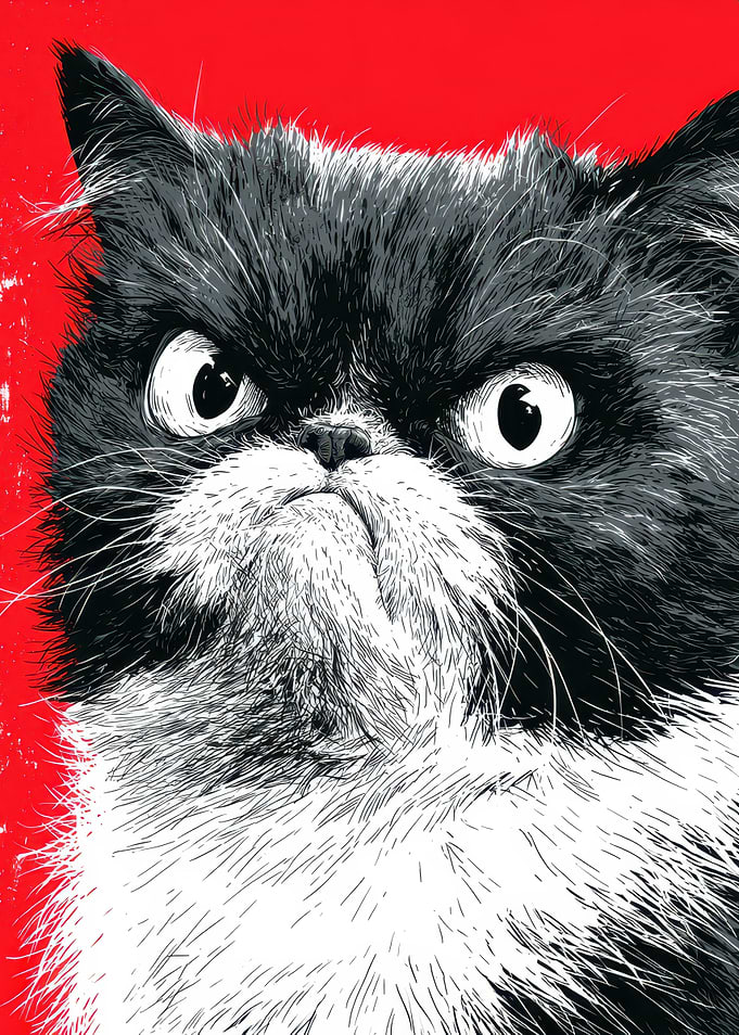 Grumpy Black and White Cat Portrait