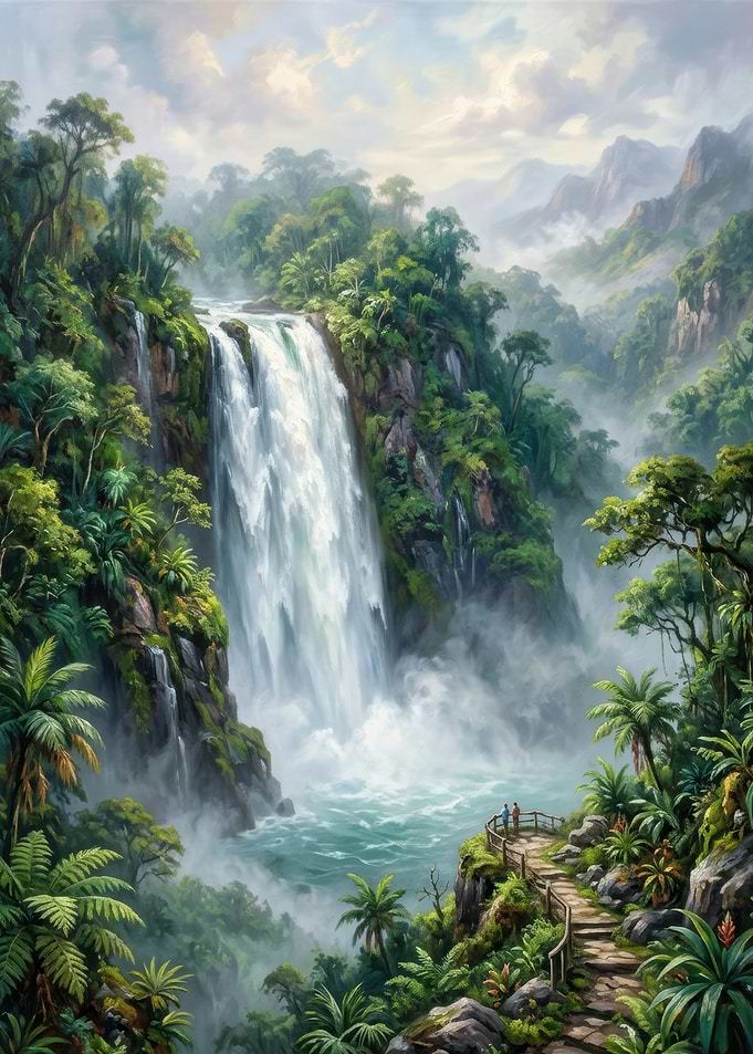 Majestic Tropical Waterfall Landscape