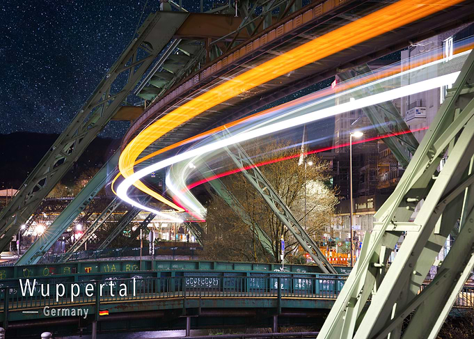Wuppertal Suspension Railway tracks at Night - long exposure