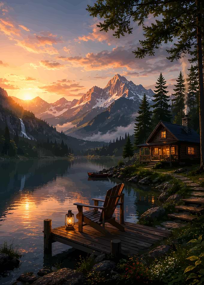 Cozy Lakeside Cabin at Sunset