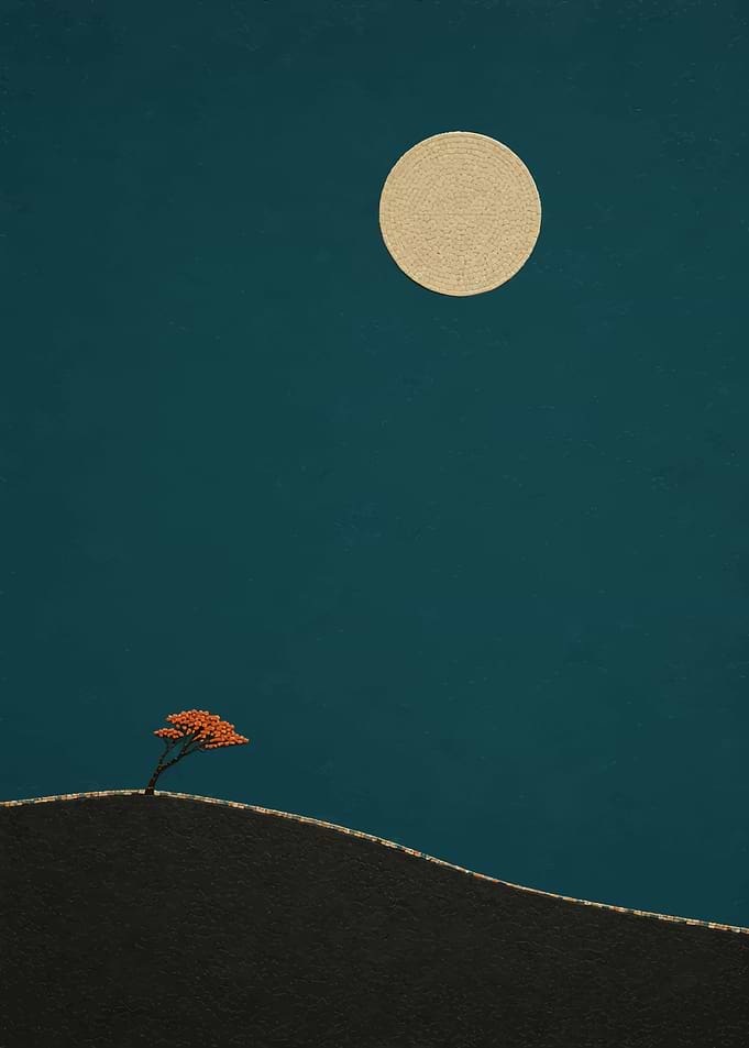 Minimalist Tree Under Full Moon