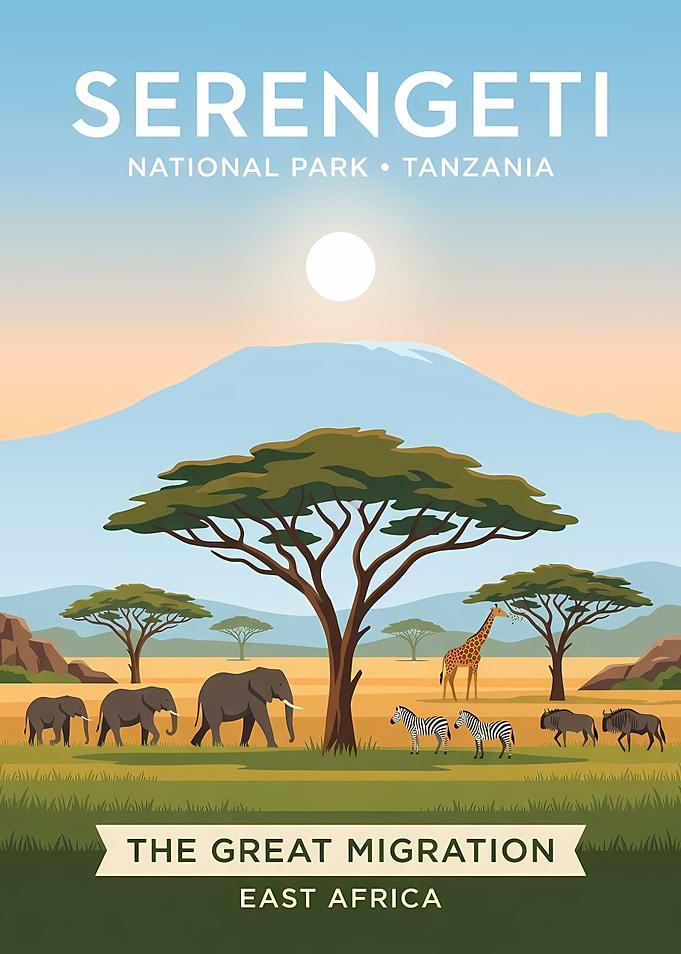 Serengeti National Park Travel Poster