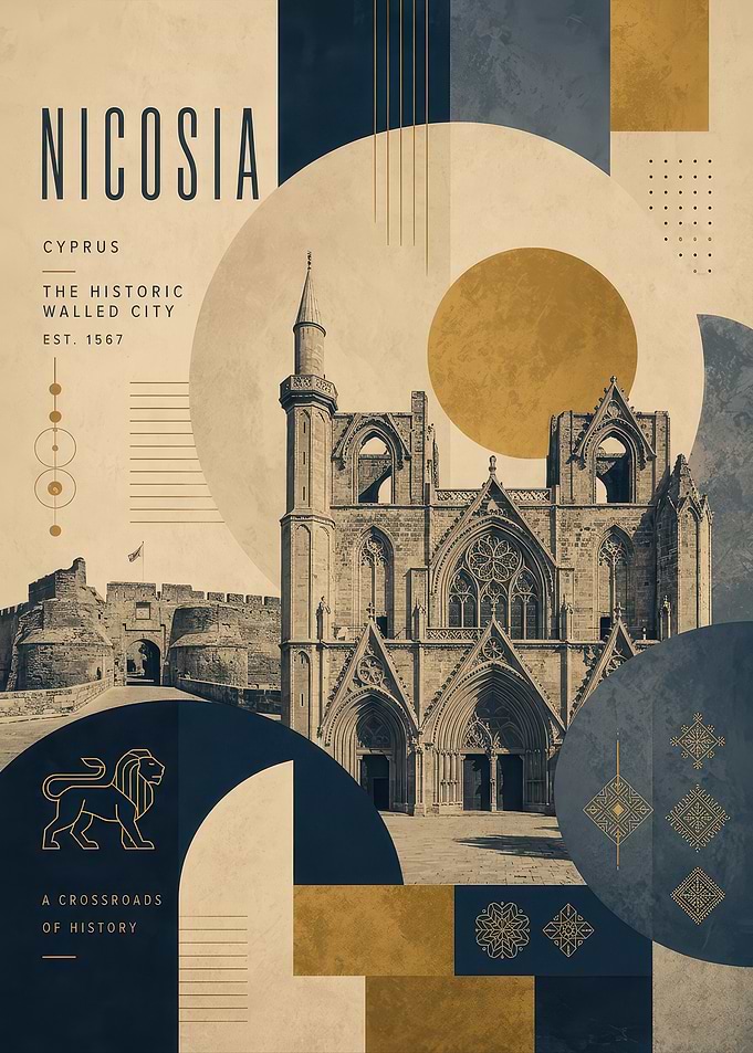 Nicosia Cyprus Historic Travel Poster