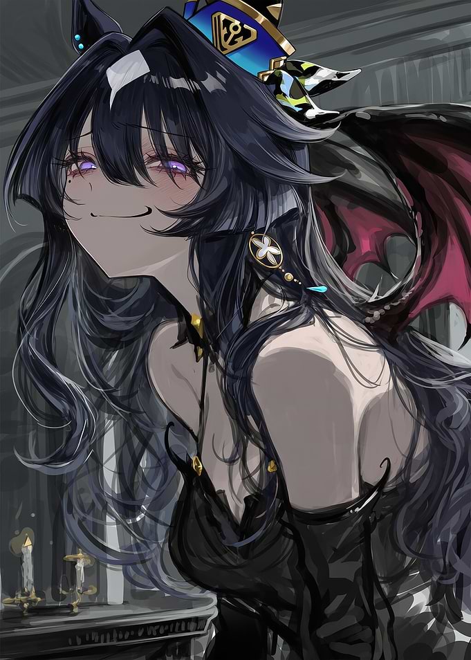 Anime Demon Girl with Purple Eyes