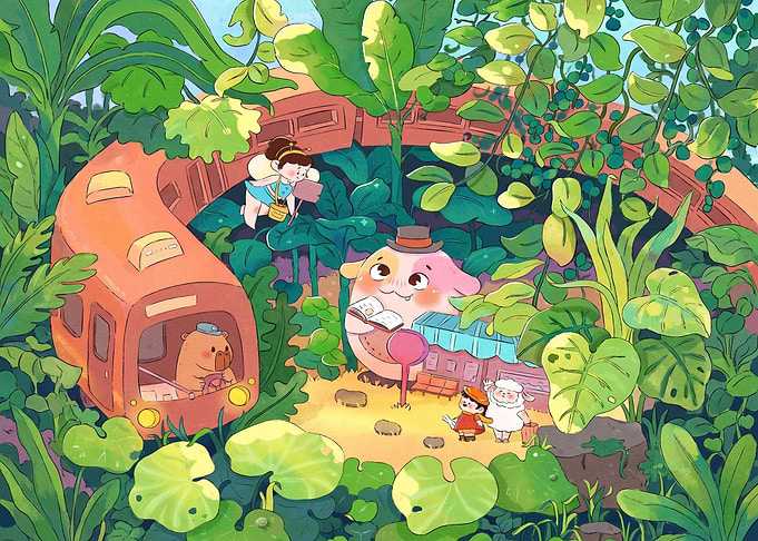 Whimsical Forest Train Station Scene