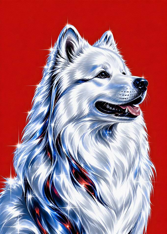 Sparkling White Samoyed Dog Portrait