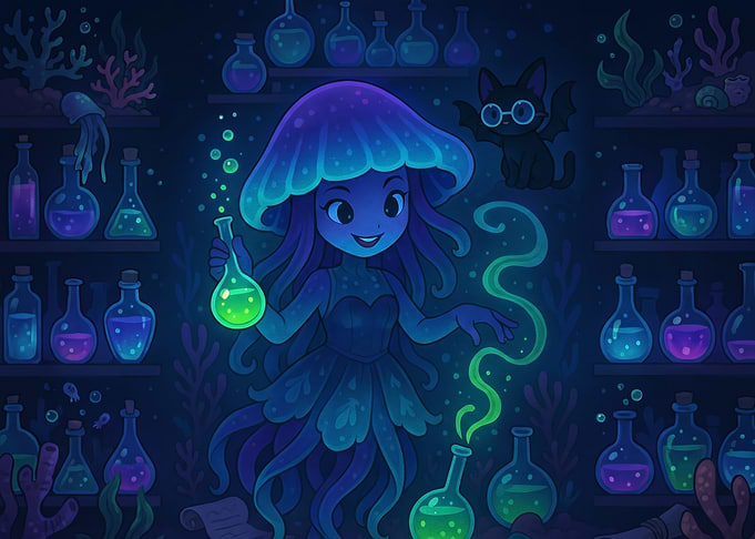 Cute Jellyfish Alchemist in Laboratory