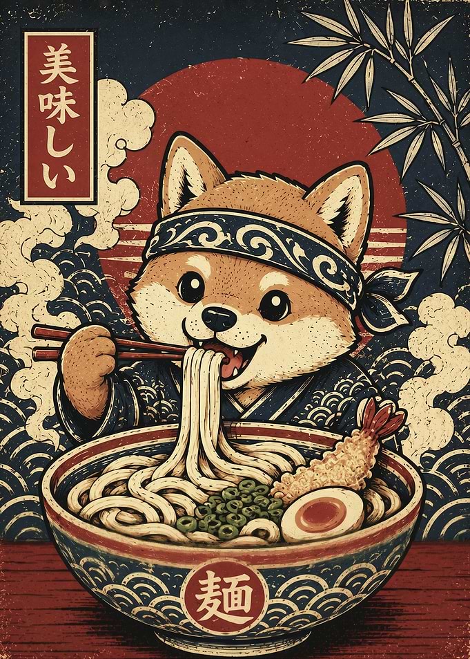 Shiba Inu Eating Ramen