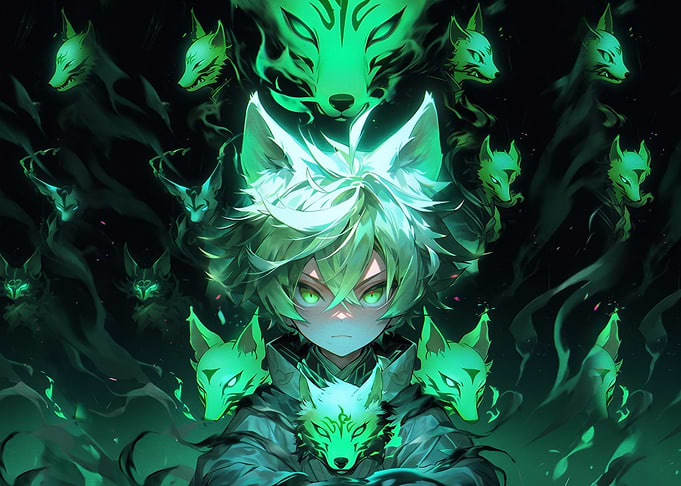 Anime Boy with Spectral Fox Spirits