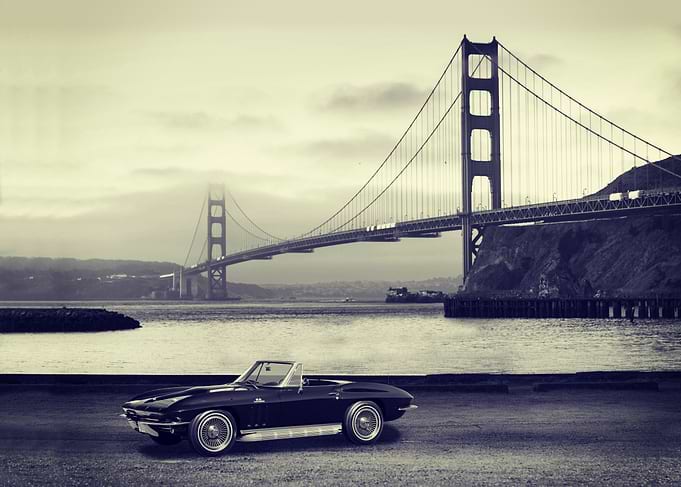 Classic Corvette at Golden Gate Bridge