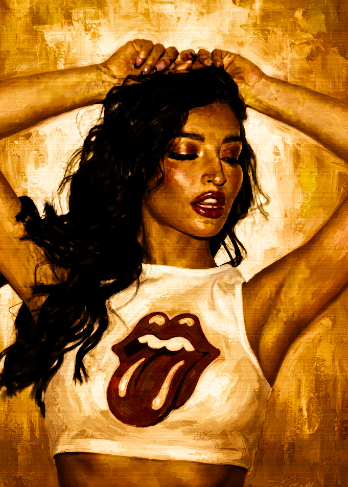 Woman Wearing Rolling Stones Crop Top