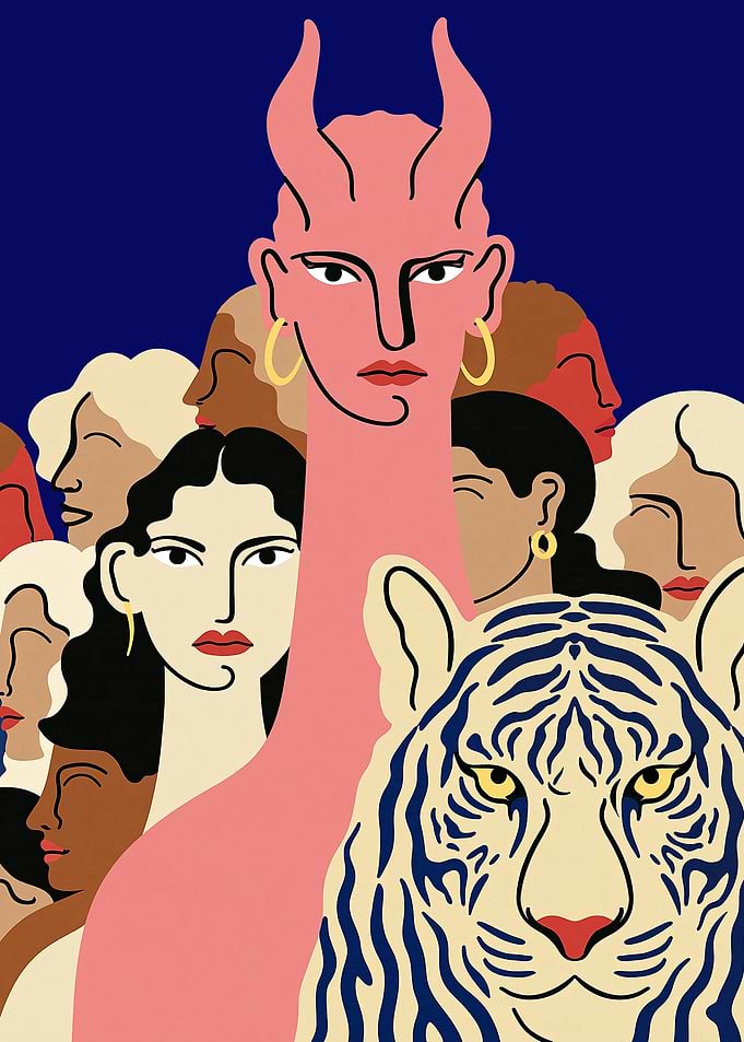 Abstract Illustration of Women and Tiger