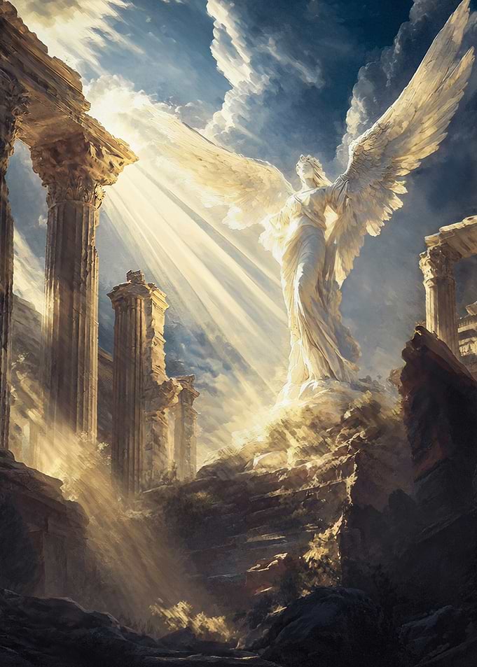 Celestial Guardian of Ancient Ruins | Epic Fantasy Angel Wall Art