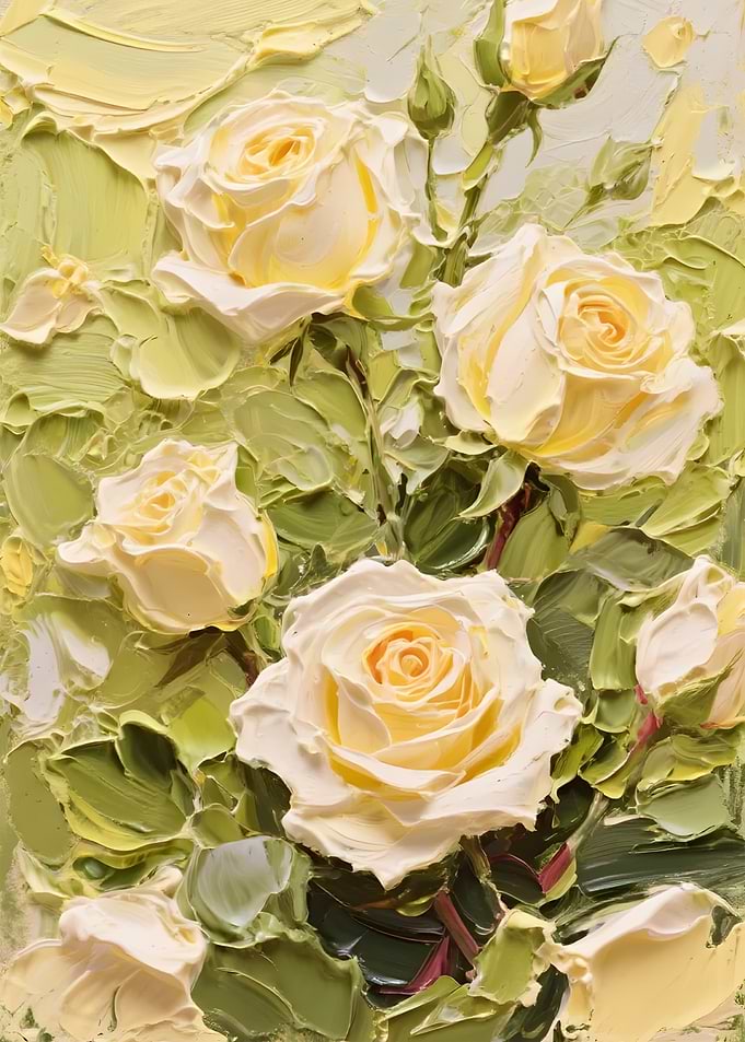 Impressionist Oil Painting of Yellow Roses
