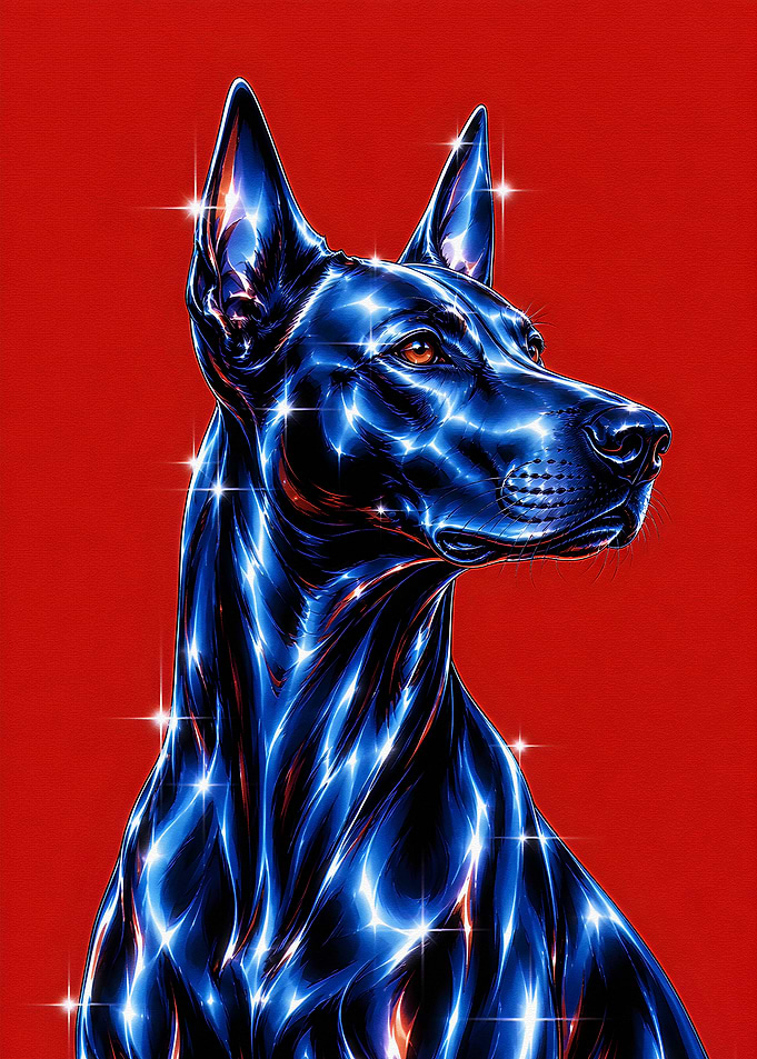 Metallic Blue Doberman Portrait