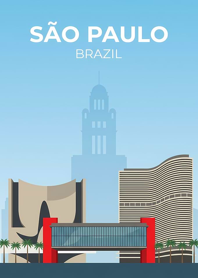 São Paulo Brazil Minimalist Cityscape Poster