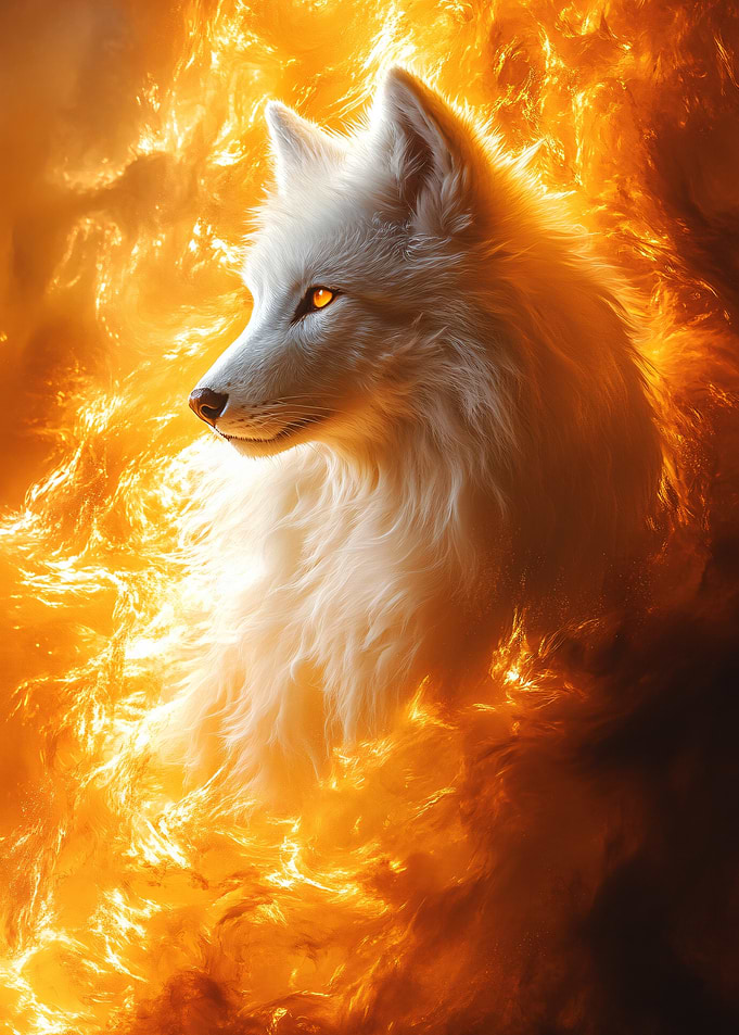 White Wolf Surrounded by Fire