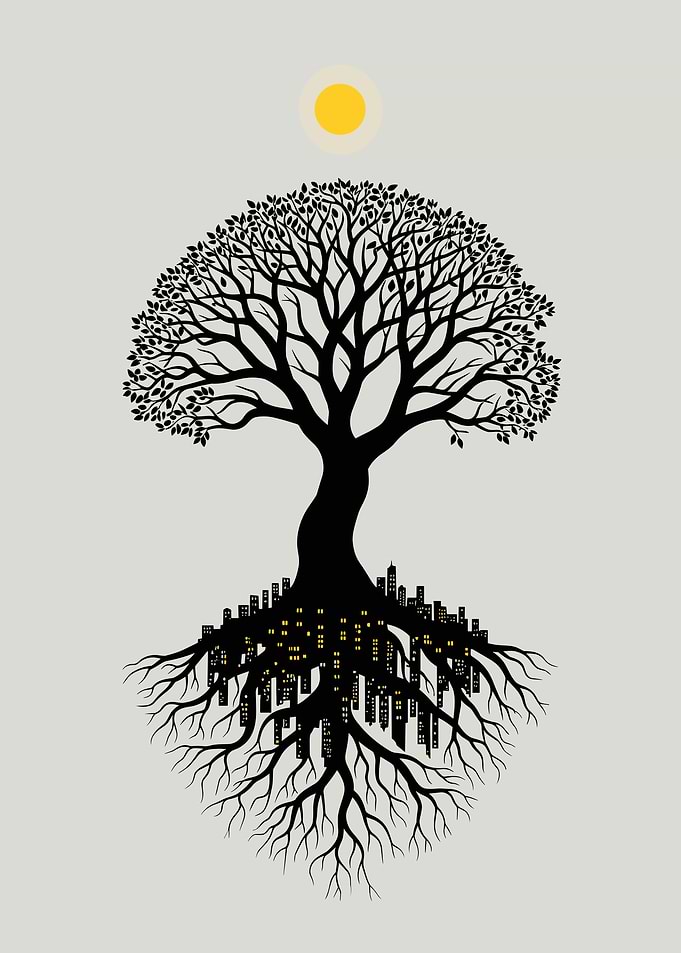 Urban Roots Cityscape Tree Illustration