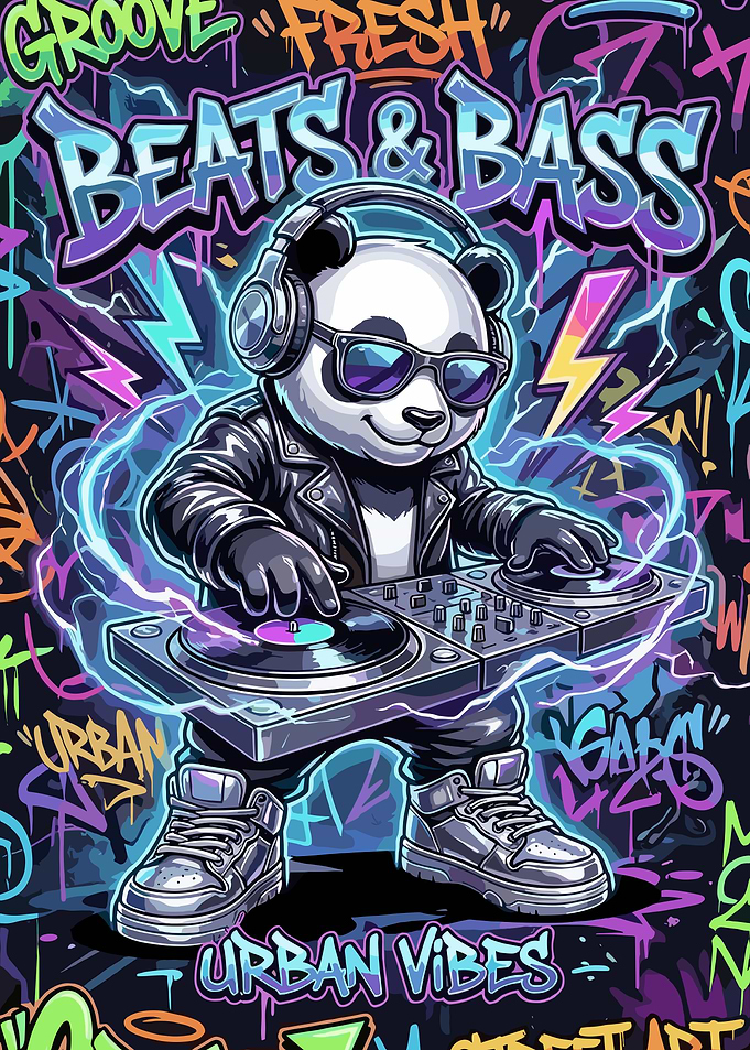 Cool DJ Panda Graffiti Art