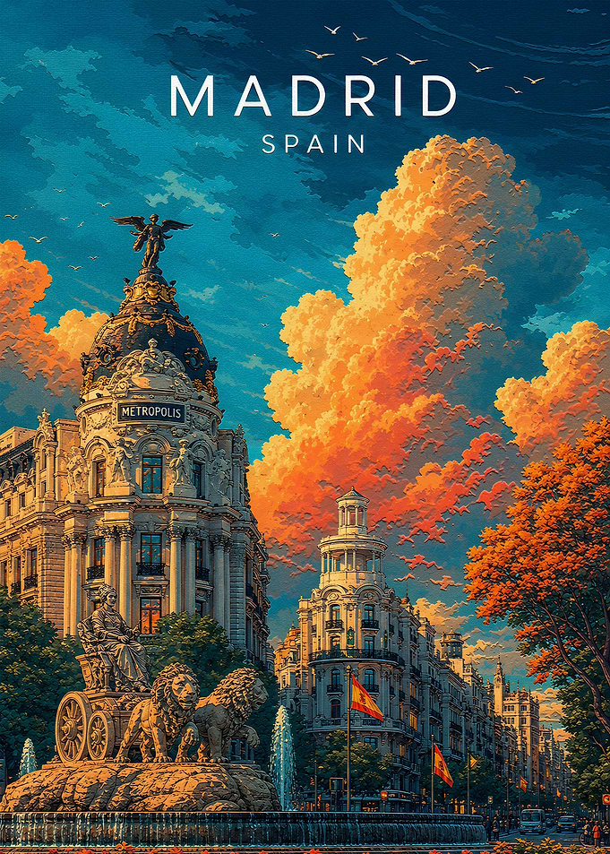 Madrid Spain Metropolis Building Travel Poster