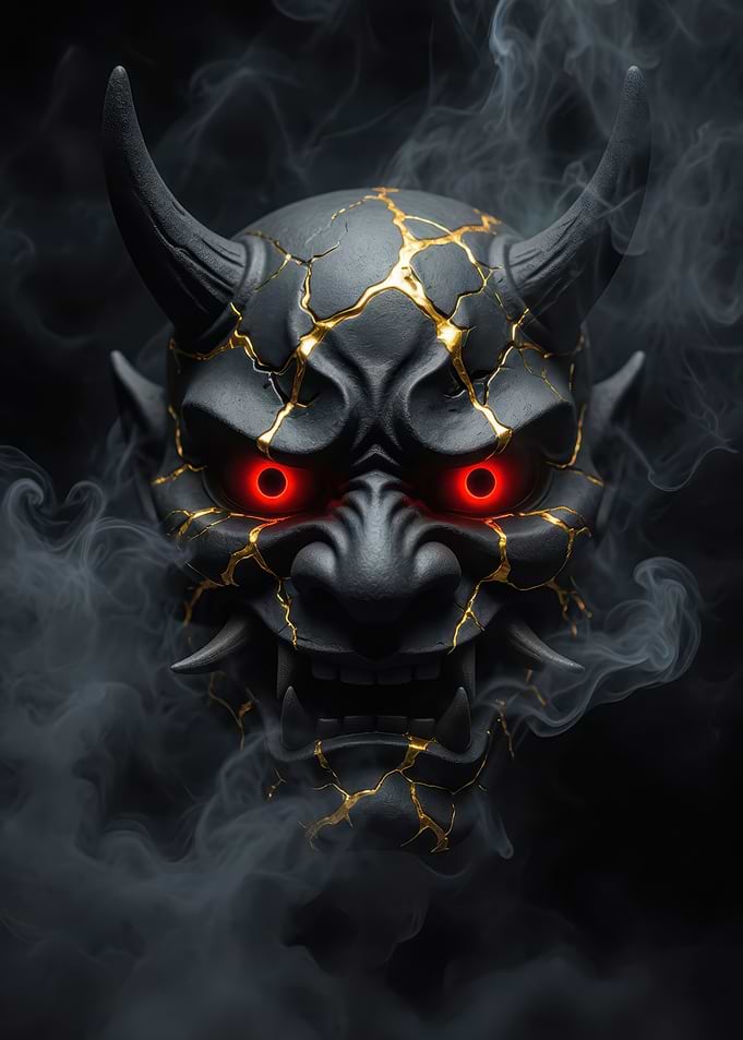 Glowing Kintsugi Oni Mask