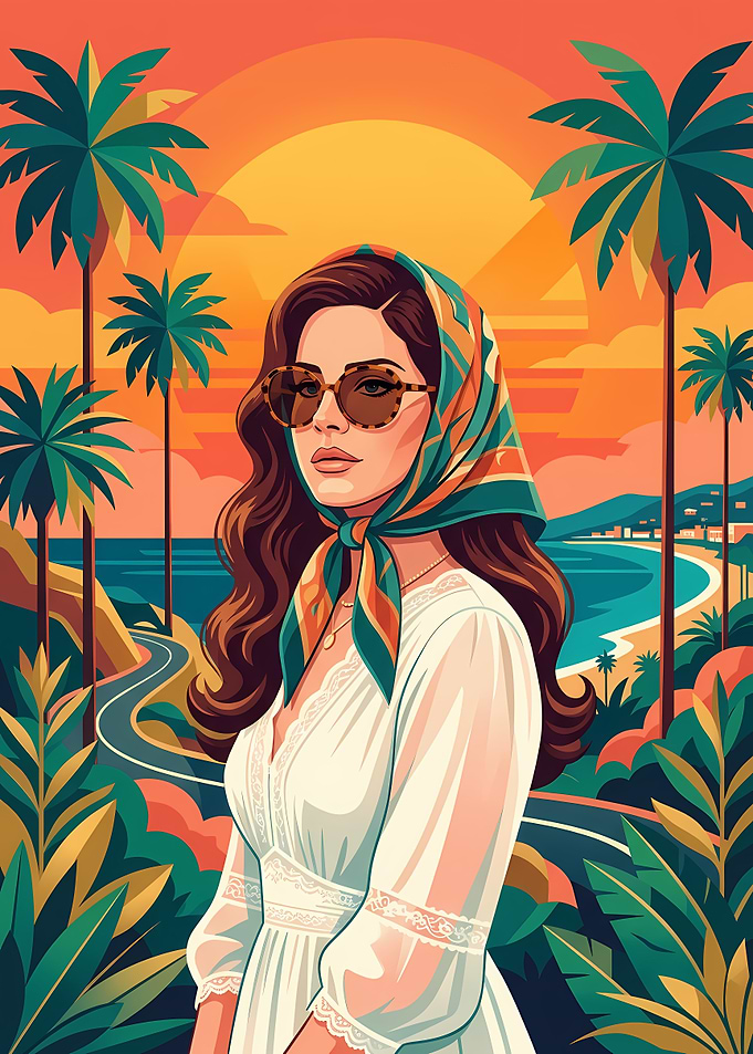 Lana Del Rey Retro Sunset Portrait