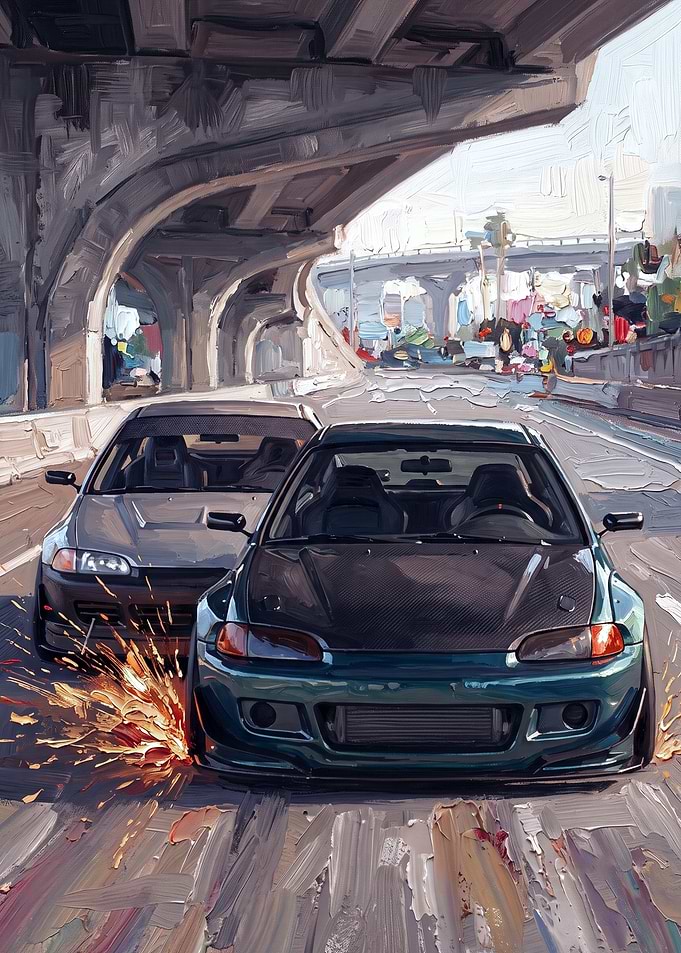 Street Racing Honda Civics Underpass