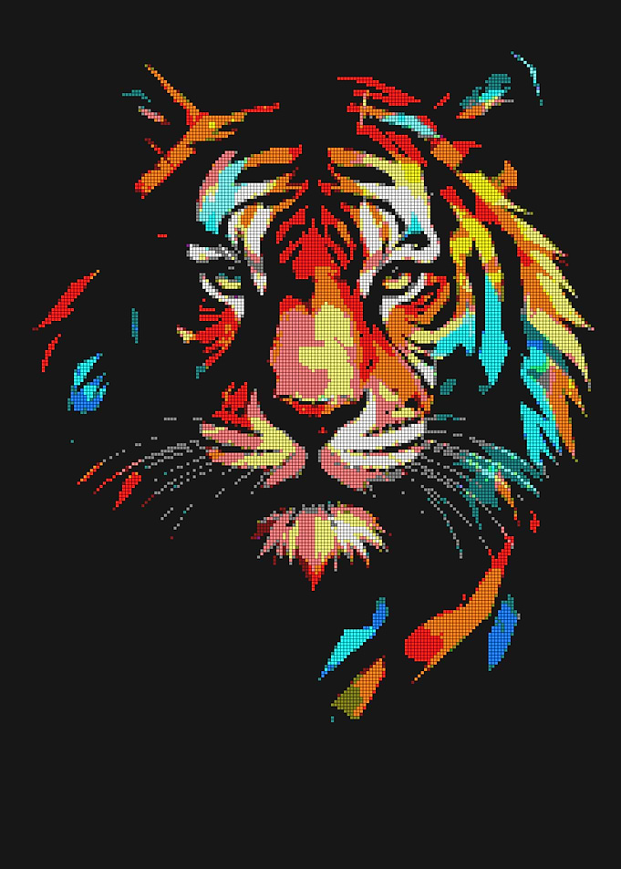 Colorful Pixel Art Tiger Portrait