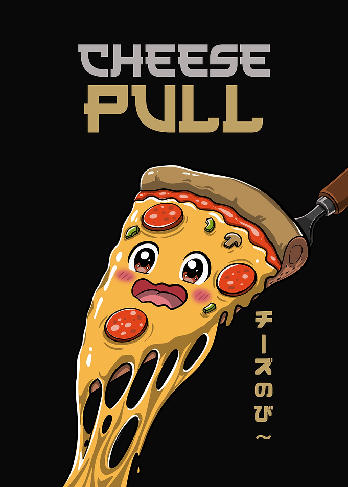 Cheese Pull - Cute Kawaii Pizza Slice Illustration
