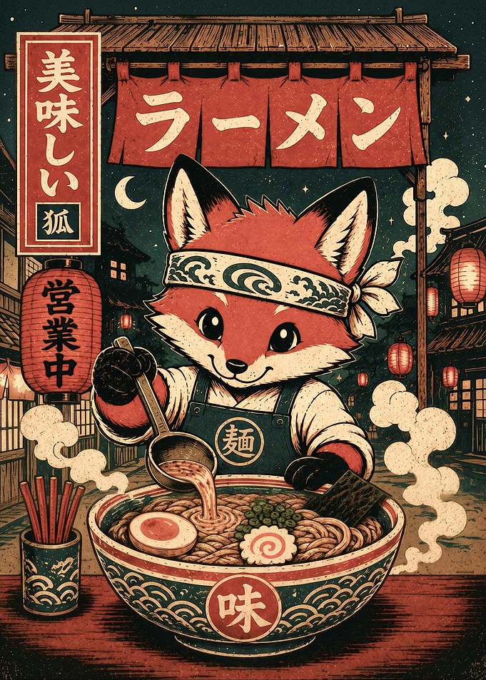 Fox Chef Serving Ramen