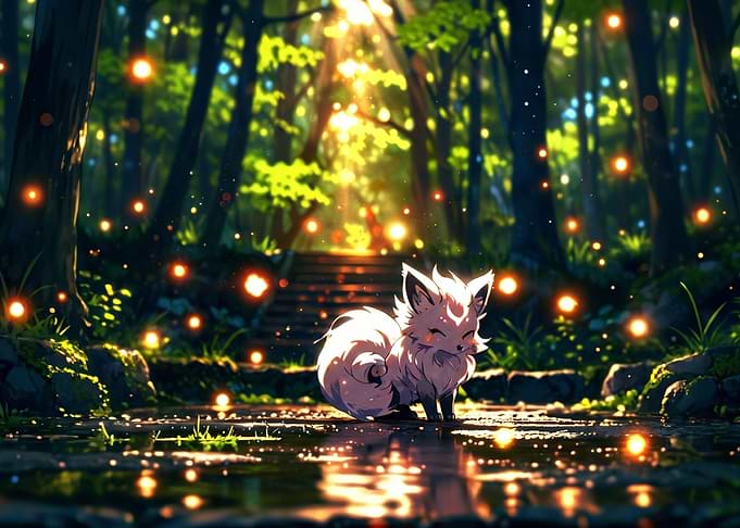 Cute Fox in Enchanted Forest