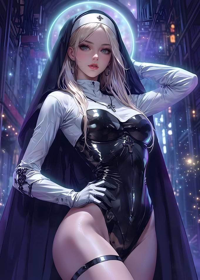 Cyberpunk Nun Anime Style Portrait
