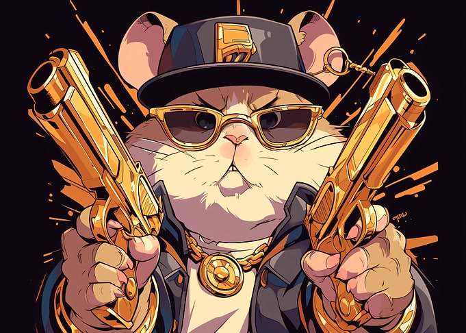 Gangster Hamster with Gold Pistols