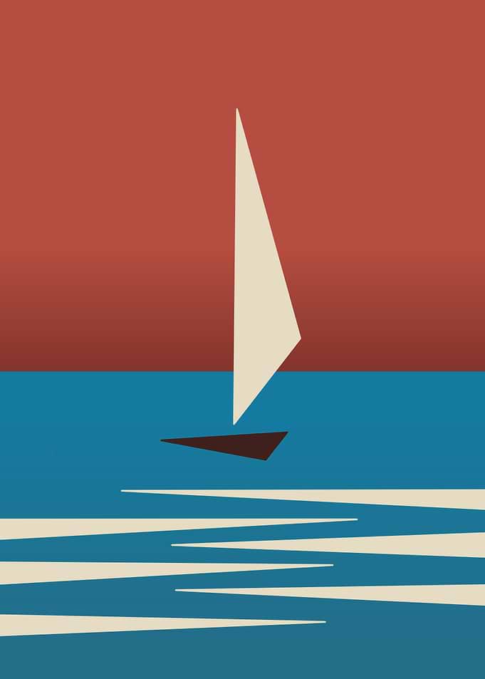 Minimalist Sailboat on Water