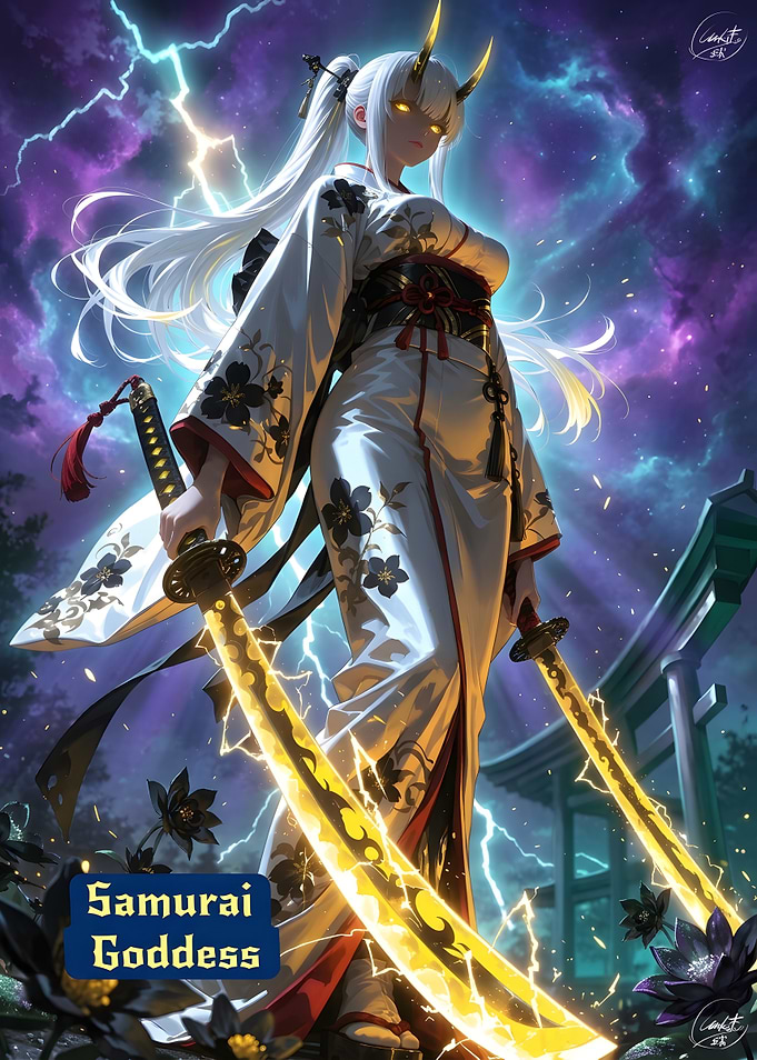 Samurai Goddess with Lightning Swords