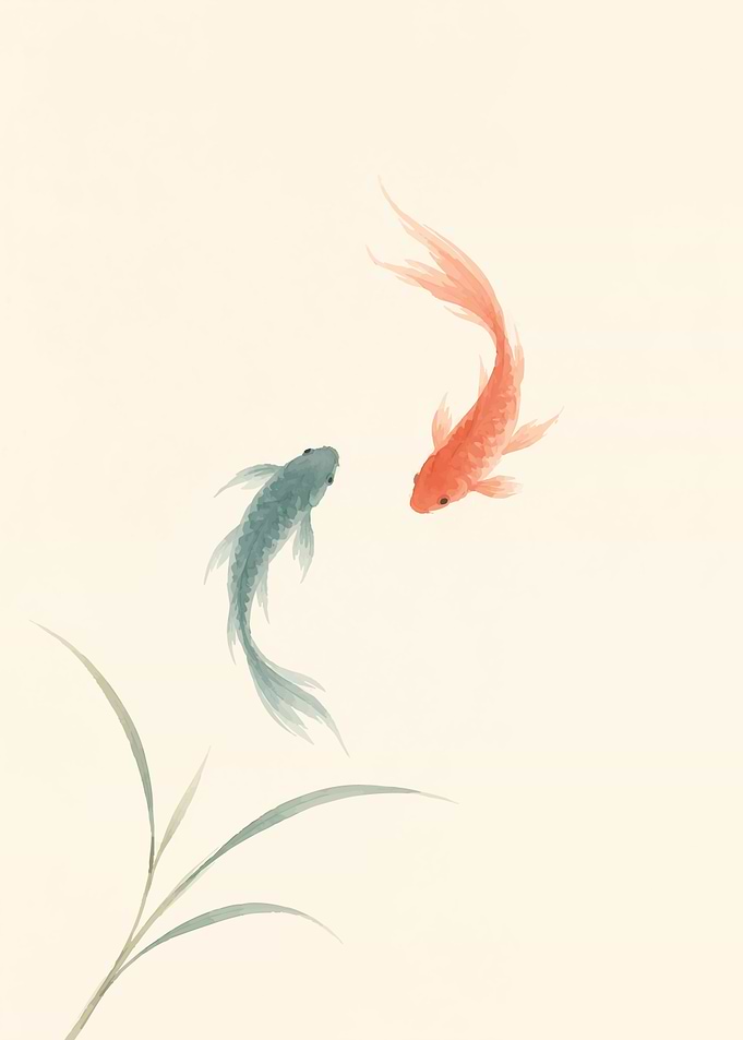 Minimalist Koi Fish Watercolor Painting