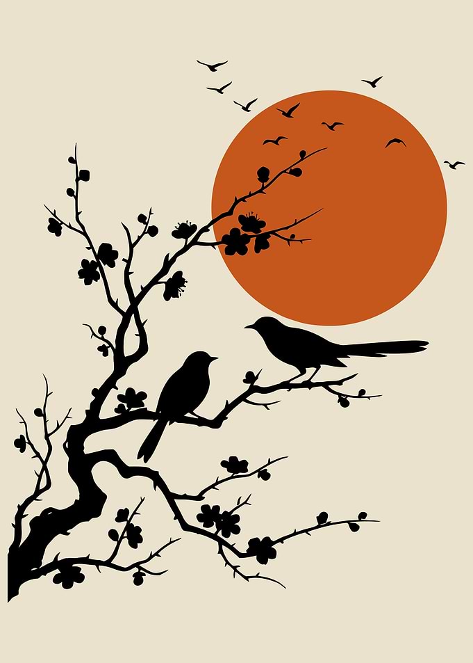 Minimalist Japanese Cherry Blossom Silhouette