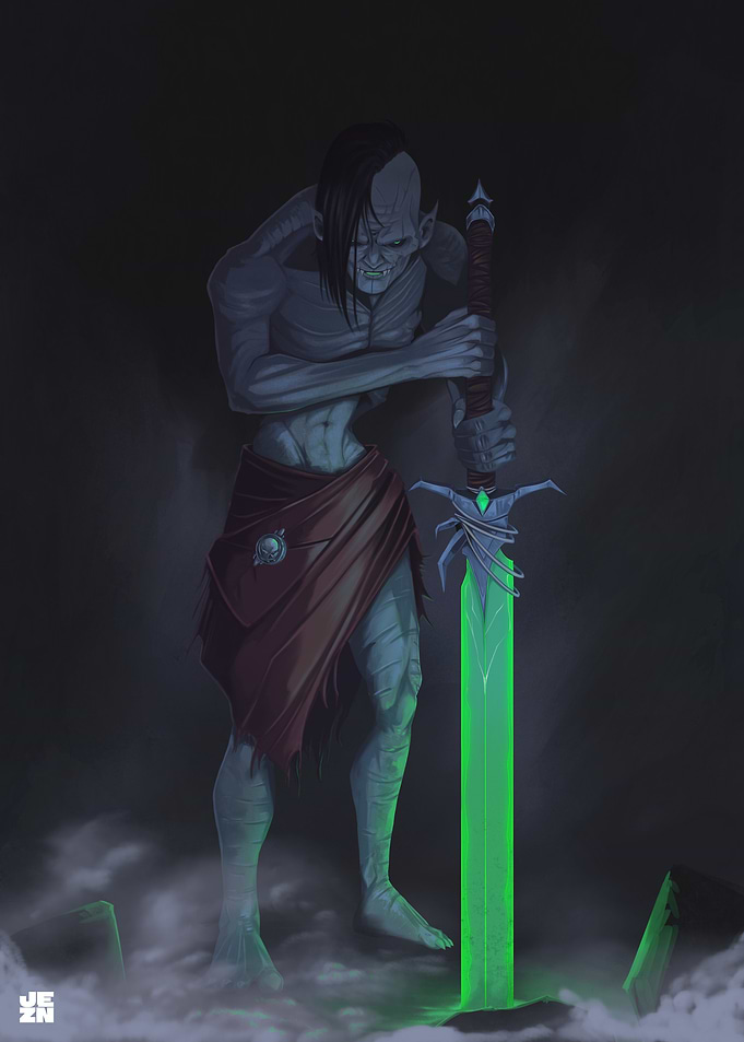 Undead Warrior with Glowing Green Sword