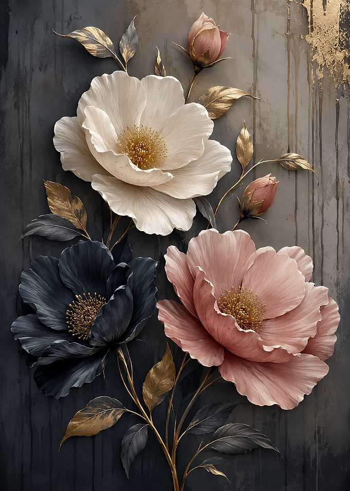 Elegant Floral Art with Gold Accents