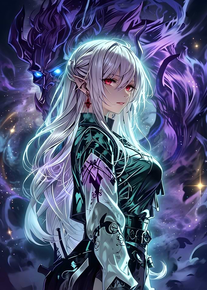 Anime Elf Girl with Dark Spirit