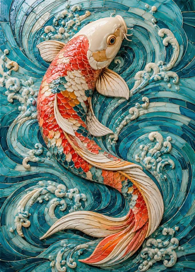 Intricate Mosaic Koi Fish Art