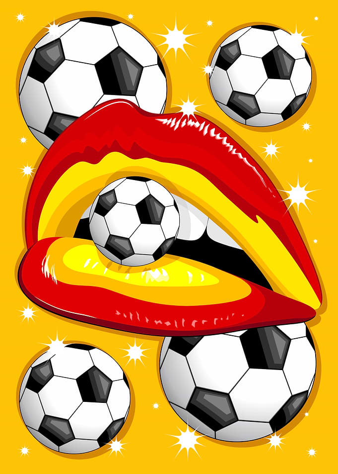 Spain Pop Art Lips with Soccer Balls