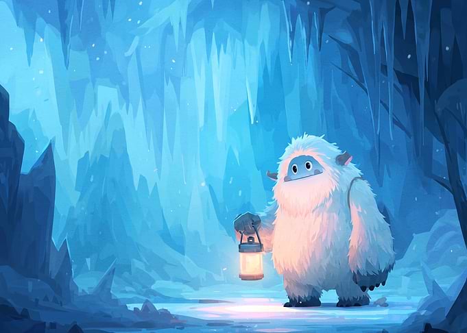 Cute Yeti Holding a Lantern